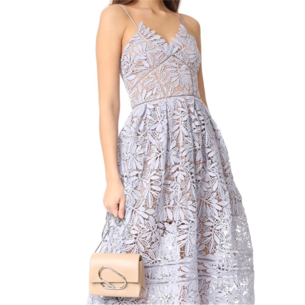 SELF-PORTRAIT Lilac and White Pleated A-Line Dress